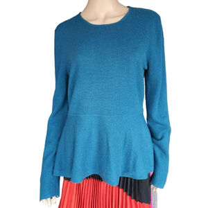 SCOOP NYC Teal Cashmere Peplum Sweater L